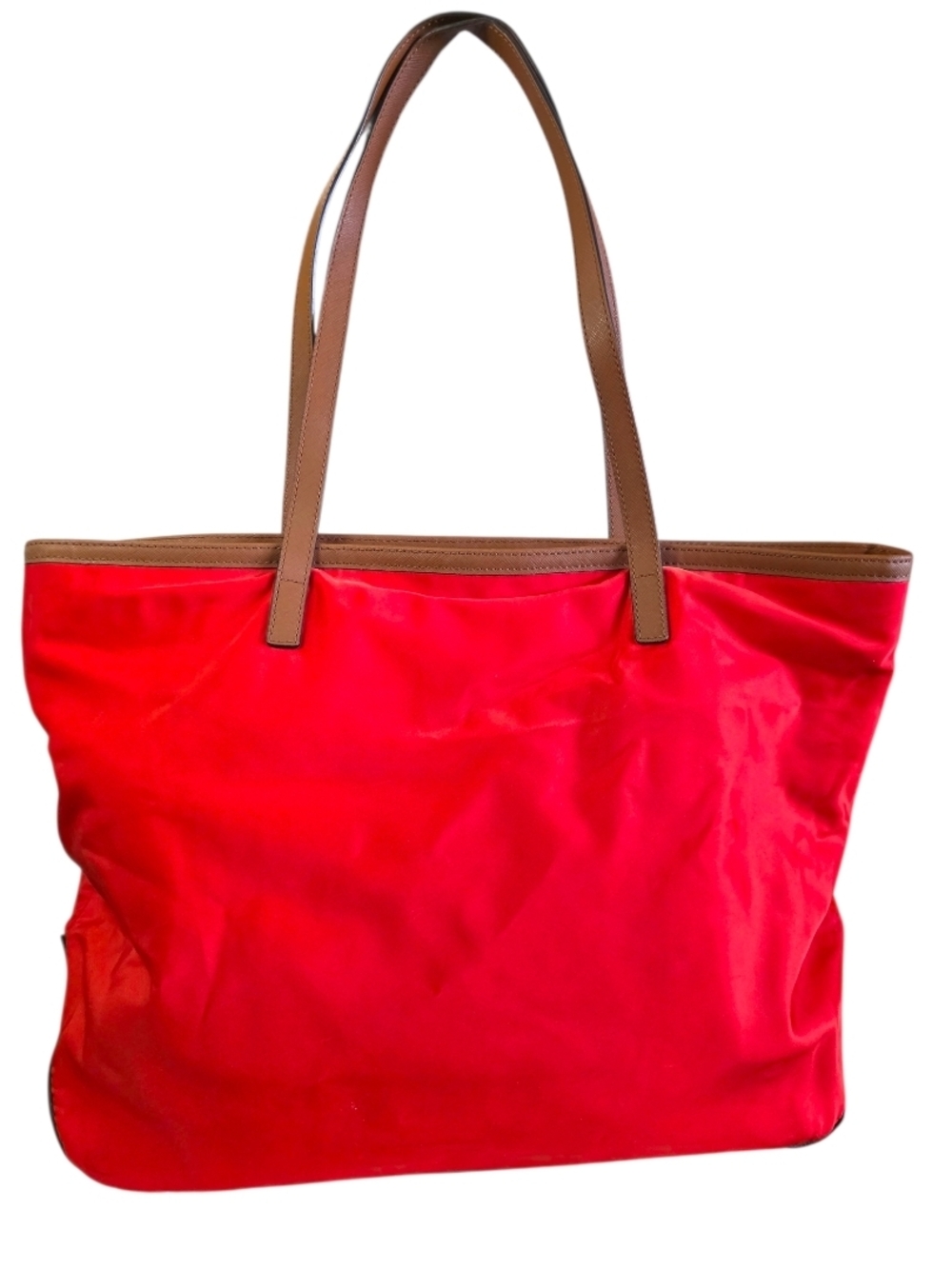 Michael Kors Tangerine Orange Nylon Tote with Brown Leather Trim - Picture 4 of 13